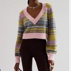 Aritzia Sunday Best Multicolor Striped V-Neck Sweater